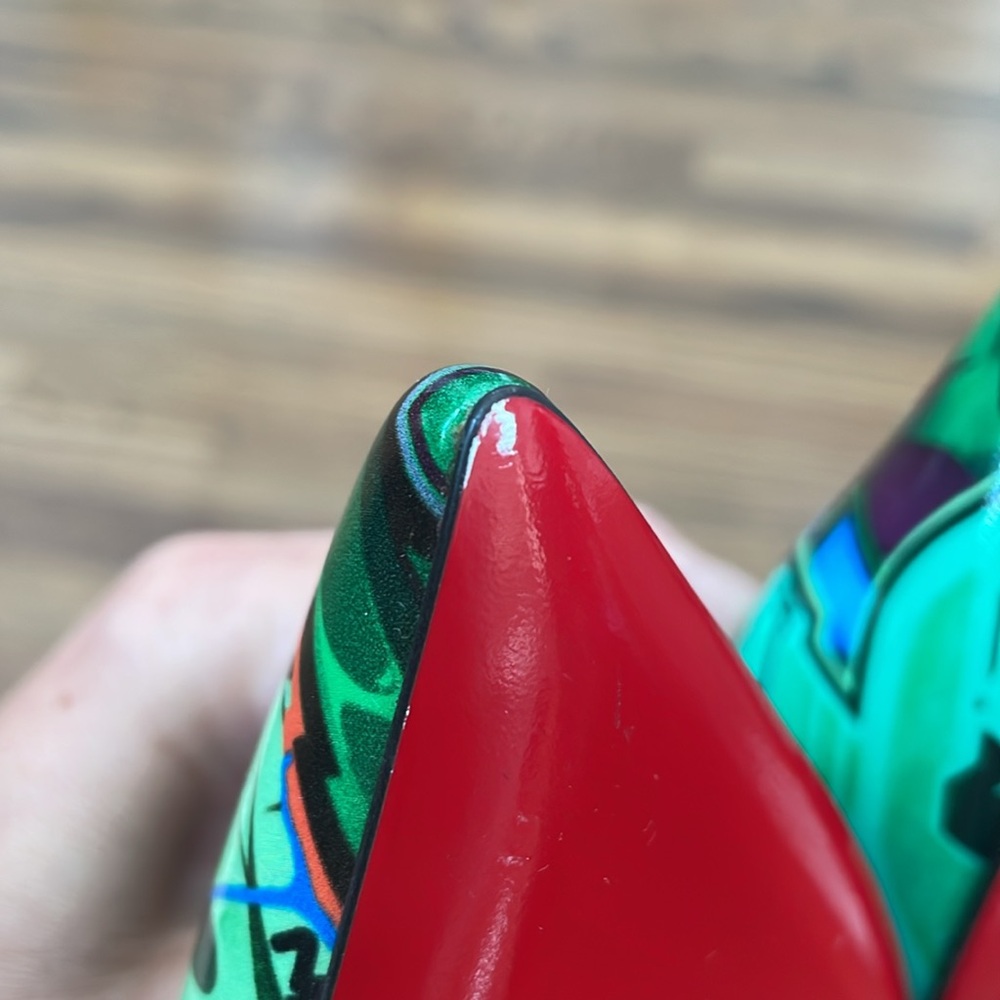Christian Louboutin Pigalle Follies 100mm Patent Metrograf Pumps in Taiga Green - Picture 9 of 14